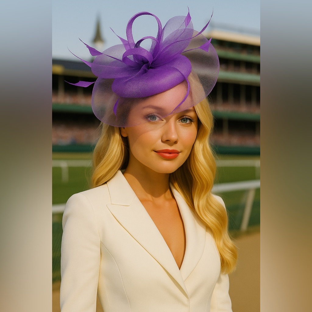 Chic Purple Fascinator Hat For Women Kentucky Derby Oaks Equestrian Fashion Tea